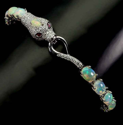 Ethiopian Fire Opal Bracelet - 925 Sterling Silver with 14K White Gold Plating