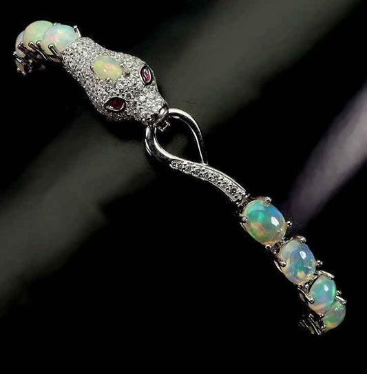 Ethiopian Fire Opal Bracelet - 925 Sterling Silver with 14K White Gold Plating