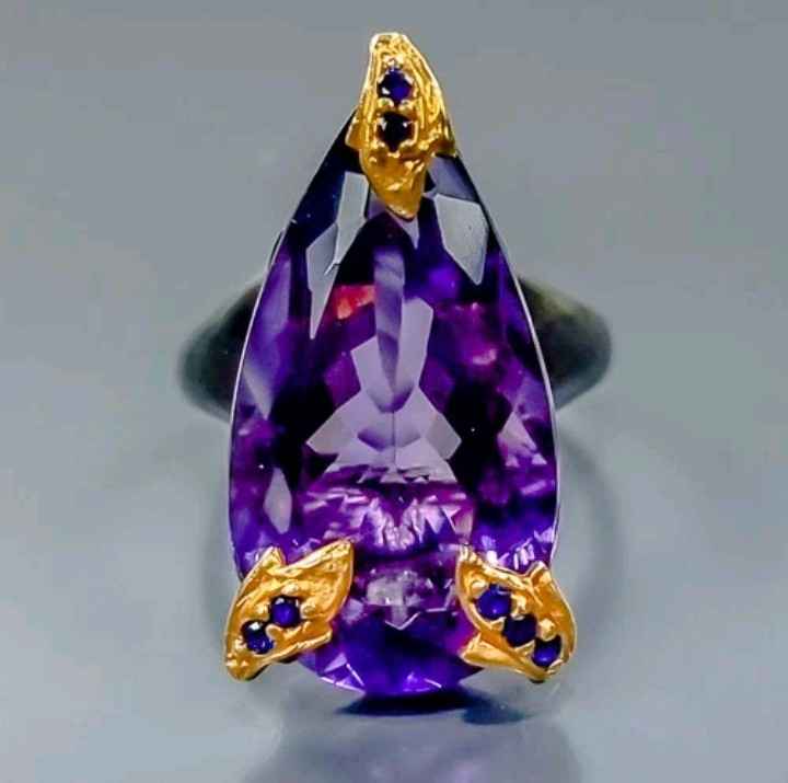 Sterling Silver Amethyst Ring with Black Rhodium and Gold Plating