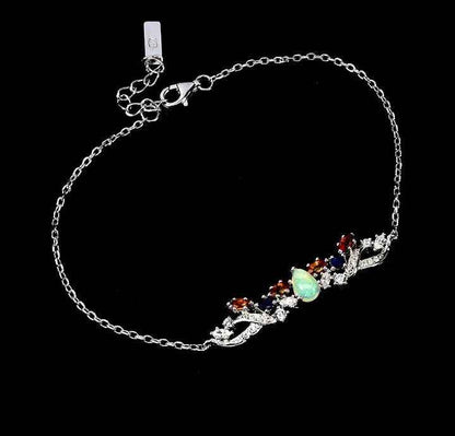 925 Sterling Silver Ethiopian Fire Opal Bracelet with Cubic Zirconia & Sapphire