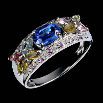 Sterling Silver Multi-Gemstone Ring - Kyanite, Amethyst & Tourmaline