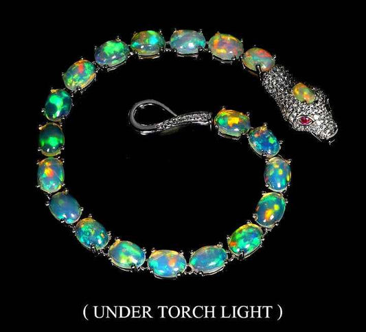 Ethiopian Fire Opal Bracelet - 925 Sterling Silver with 14K White Gold Plating