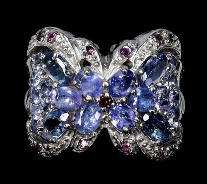 Sterling Silver Ring with Blue Kyanite, Tanzanite & Rhodolite Garnet