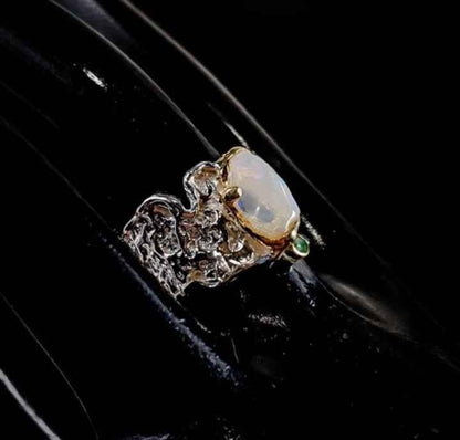 Multicolor Opal Ring with Emerald Accents in Sterling Silver