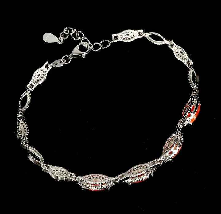Ethiopian Orange Opal Marquise Cut Sterling Silver Bracelet - 14k White Gold Plated