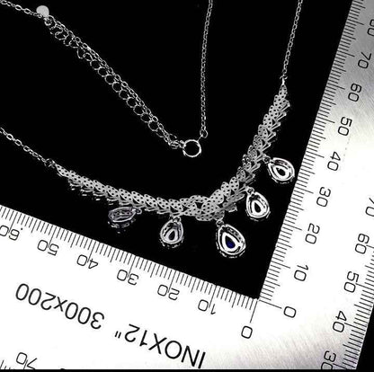 Sterling Silver Blue Opal & Tanzanite Necklace - 14k White Gold Plated