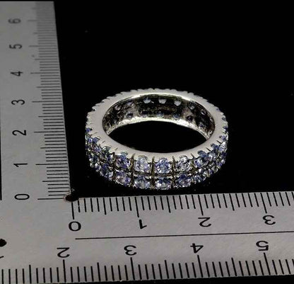 Tanzanite Eternity Ring - 925 Sterling Silver with 14k White Gold Plating