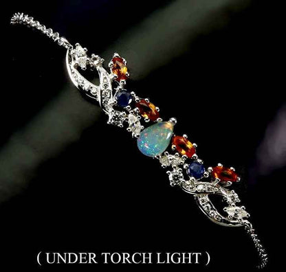 925 Sterling Silver Ethiopian Fire Opal Bracelet with Cubic Zirconia & Sapphire