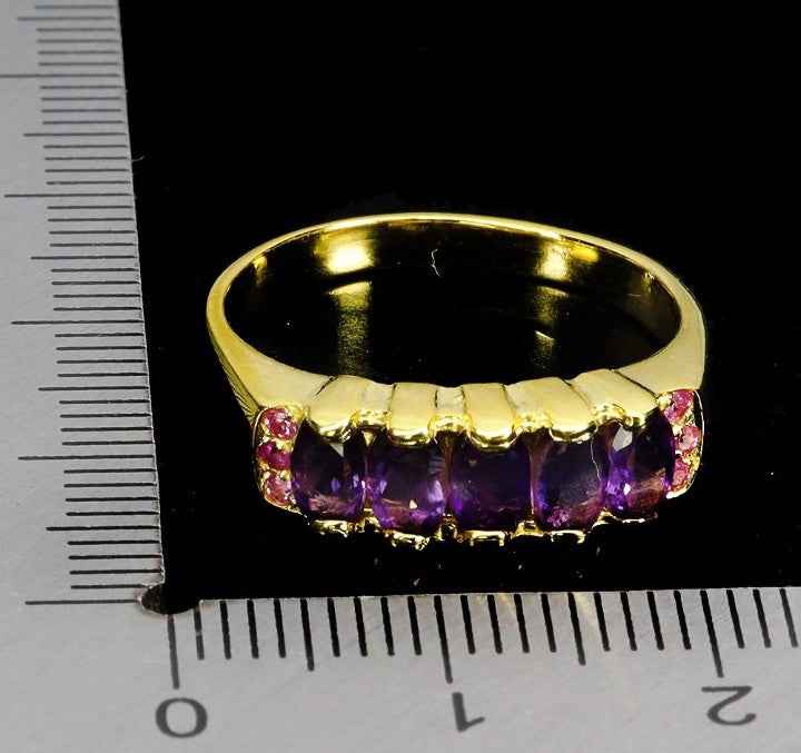 "925 Sterling Silver Amethyst Ring with Ruby Accents