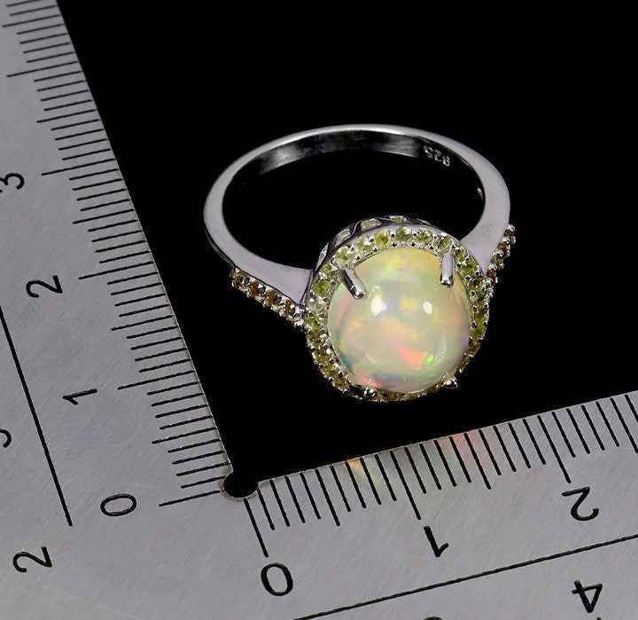 Ethiopian Fire Opal Ring with Diamond Cut Sapphires - 925 Sterling Silver