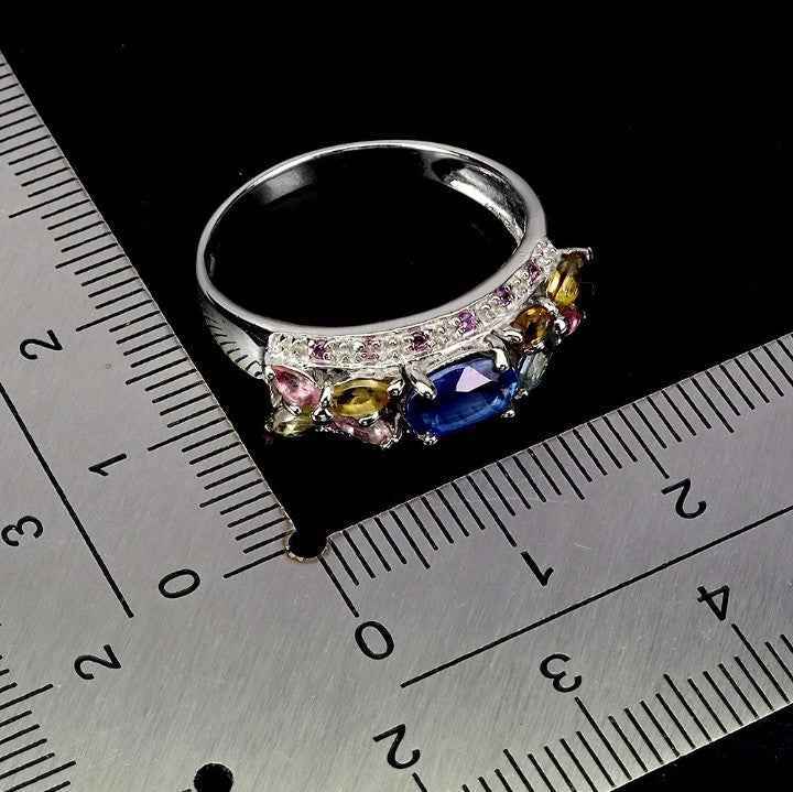 Sterling Silver Multi-Gemstone Ring - Kyanite, Amethyst & Tourmaline