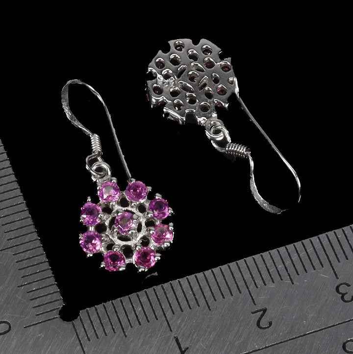 Rhodolite Garnet Sterling Silver Earrings - 14k White Gold Plated