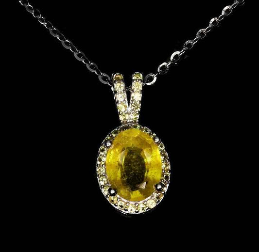 925 Sterling Silver Yellow Sapphire Necklace - 14k White Gold Plated