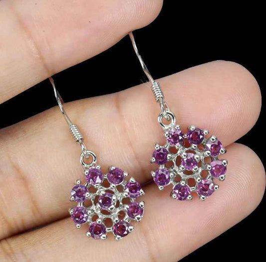 Rhodolite Garnet Sterling Silver Earrings - 14k White Gold Plated