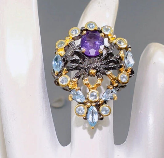 Amethyst Topaz Ring - Black Rhodium & Gold Plated Sterling Silver
