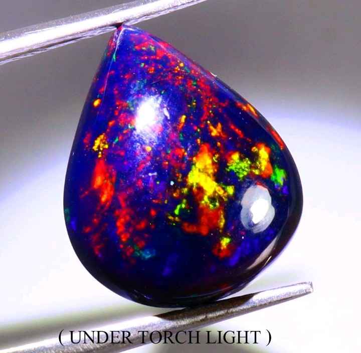 Natural Ethiopian Black Opal - 5.86ct Teardrop Cabochon