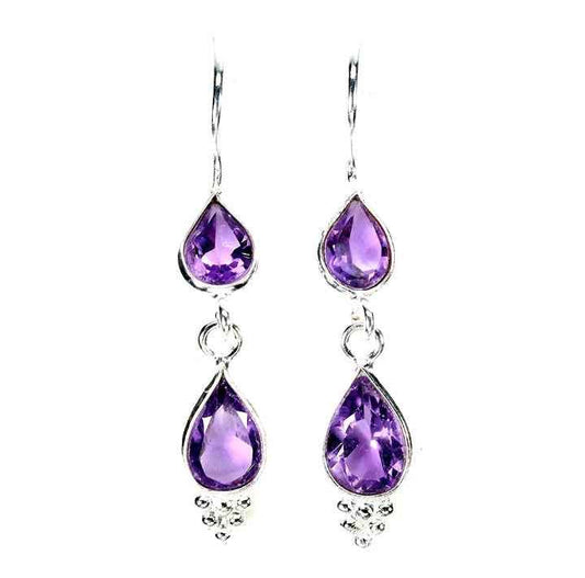 Sterling Silver 925 Amethyst Teardrop Earrings - Brazilian Gemstone