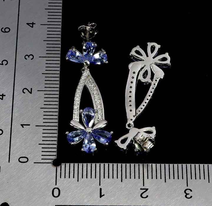 925 Sterling Silver Tanzanite Pear Drop Earrings with CZ Accents