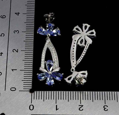 925 Sterling Silver Tanzanite Pear Drop Earrings with CZ Accents