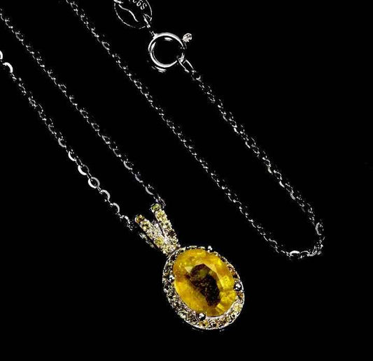 925 Sterling Silver Yellow Sapphire Necklace - 14k White Gold Plated